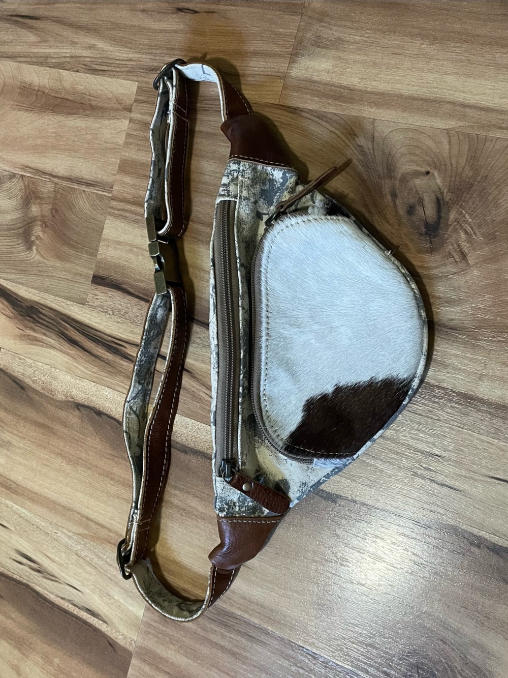 Myra Bag Western Cowhide Canvas Fanny Pack Impression Waist Bag Crossbody